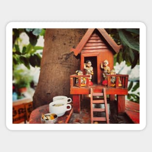 Buddhist spirit House in Cambodia. Cambodian Buddhism belief and culture. Sticker